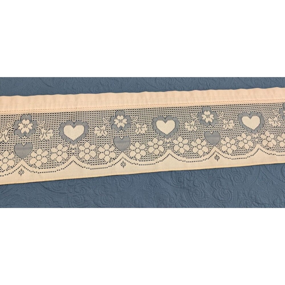 Louis Hornick Valance Lace Cream Blue Hearts Flowers 58x12" VTG 1988 Farmhouse